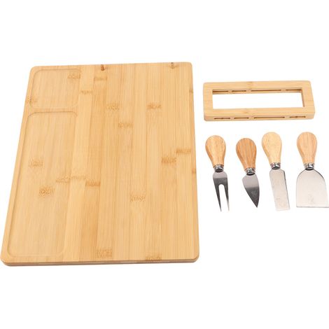 Planche à fromage en bambou, plateau à charcuterie rectangulaire, 3 compartiments séparés, facile à nettoyer, sans odeur, avec couteaux (1/5)