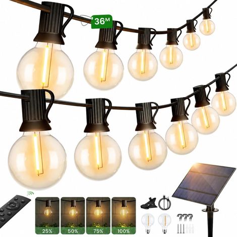 Guirlande Lumineuse Exterieure Solaire Jardin - Guirlande Guinguette Extérieure 36.5M 50+2 G40 LED Ampoules Blanc Chaud Chaîne Lumiere Exterieur pour Patio Terrasse Fête Mariage (1/5)