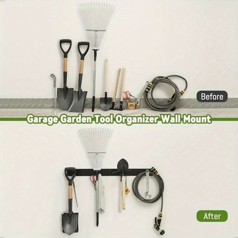 BelleRise - Lot de 2 porte-outils muraux en métal — Organiseur de rangement multifonction pour garage et jardin (pour pelles, râteaux et balais) (1/5)