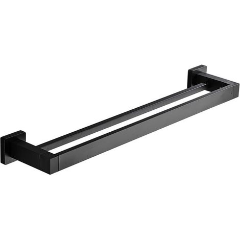 SABIR Porte Serviette Double Salle de Bain, Noir Barre Porte Serviette Mural Adhesif, Porte Essuie Salle de Bain sans Percage en Acier Inoxydable Porte Torchon Cuisine Support de Serviettes, 40cm (1/5)