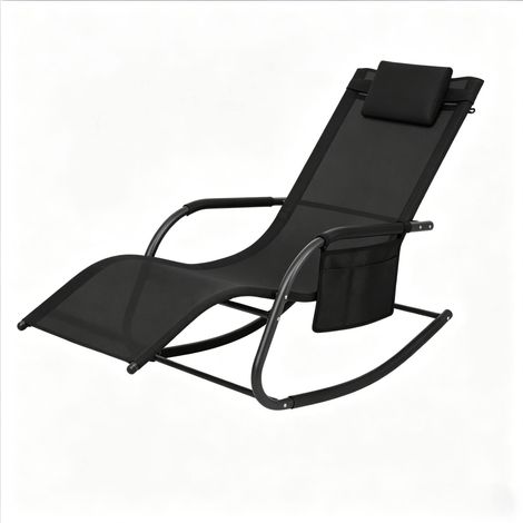 Garten-Schaukel-Liegesessel mit Seitentasche, Metallgestell und Polyestergewebe, Schwarz (1/5)