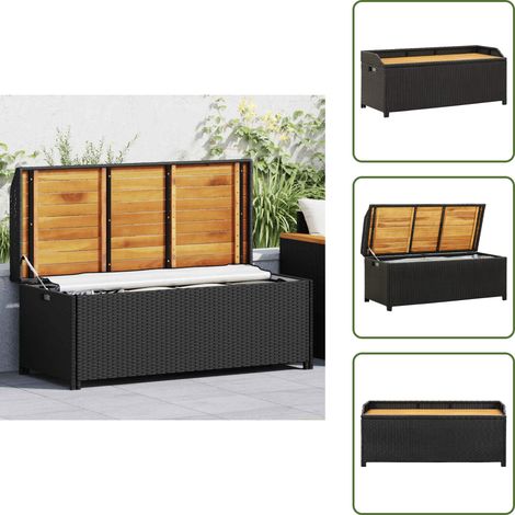 Oggetti da giardino - vidaXL Panca da Giardino con Vano Portaoggetti 120 cm Polyrattan Nera - Cuscini