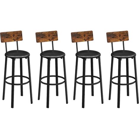 Sgabelli da bar set da 2 sgabelli alti con seduta imbottita 39 x 39 x 100 cm poggiapiedi montaggio facile stile industriale per cucina o sala da pranzo nero 120004971