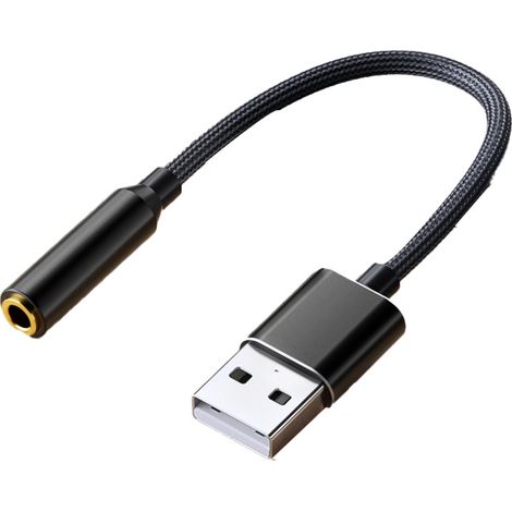 Adaptateur audio USB, adaptateur de prise audio USB vers 3,5 mm, adaptateur audio de carte son externe USB avec prise casque et microphone de 3,5 mm (noir/20 cm)