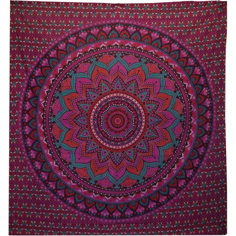 Colcha Doble de AlgodÃ³n + Colgante de Pared - Mandala ClÃ¡sico - Morado