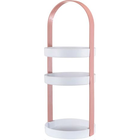 Tour de rangement 3 étages ronde avec poignée intégrée, étagère de salle de bain rose (1/5)