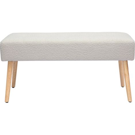 Panca scandinava lavorazione capitonné in tessuto effetto lana bouclé bianco e legno chiaro L96 cm GUESTA