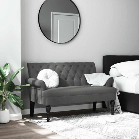 Canapé 2 places style rétro tissu gris foncé pieds bois massif 120cm (1/5)