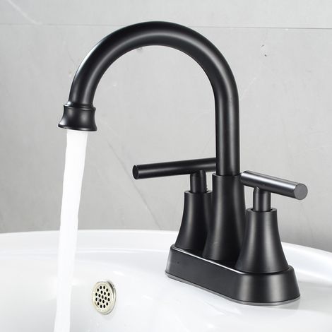 Juego de grifo para lavabo de baño Svincoter de 2 orificios, dorado, clásico, de montaje en cubierta, con 2 manijas metálicas (1/3)