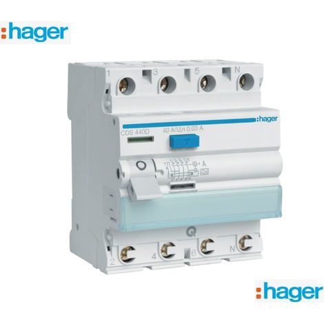 Interrupteur différentiel - 4 x 40A - 30 ma - Type A - CDS440D - 6 KA marque Hager