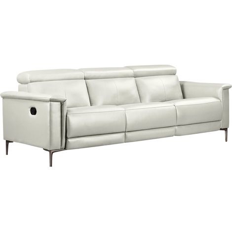 Lund-Canapé 3 places avec 2 fauteuils inclinables manuels en PU crème (1/5)