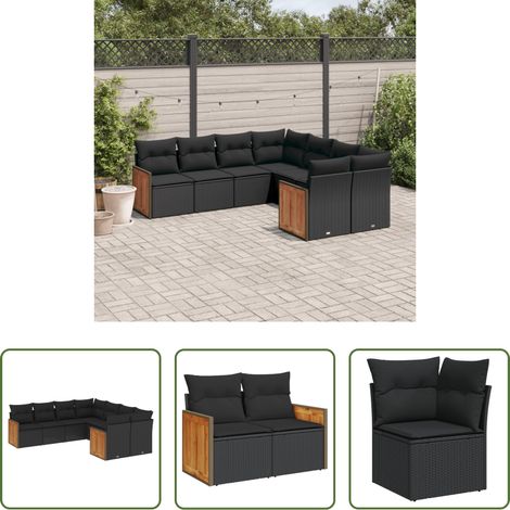 vidaXL Canapé en résine - Salon de jardin 8 pcs avec coussins noir résine tressée (1/5)