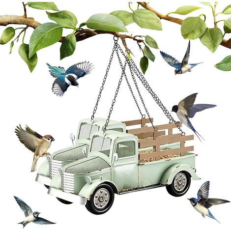 Mangeoire à oiseaux vintage en forme de camion – Ajoutez une touche de nostalgie à votre jardin, ramassage rétro avec chaîne, métal résistant aux intempéries pour décoration de jardin, terrasse (1/5)