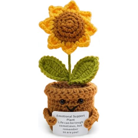 Pocket Hug Positive Sunflower, Crochet Emotional Support Doll, Crochet Sunflower with Positive Card, Emotional Support Gift, Knitted Desk Decorations, Handmade (1/5)