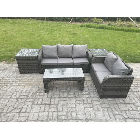 Fimous Rattan Wicker Garden Furniture Patio Conservatory Sofa Set with Rectangular Coffee Table Reclining Chair 2 Side Tables (1/5)