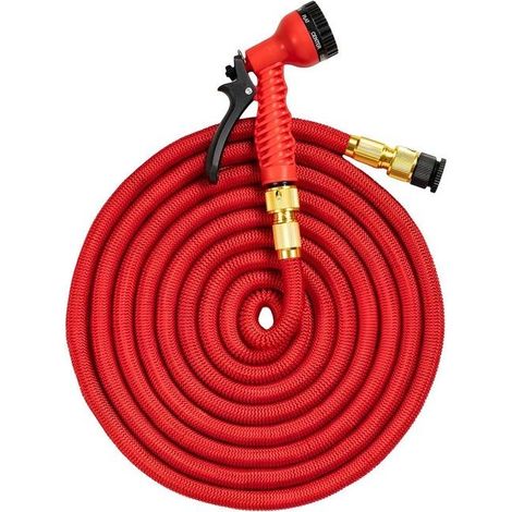 Tuyau d’arrosage extensible - AVIZAR - 5 m (ext. 25 m) - Rouge - Pistolet multifonctions - Raccords robustes (1/5)