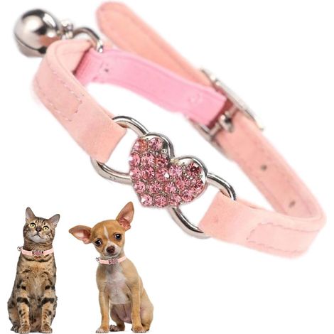 Collier rose pour chiot avec clochette, collier pour chien en forme de cœur orné de strass scintillants (1/5)