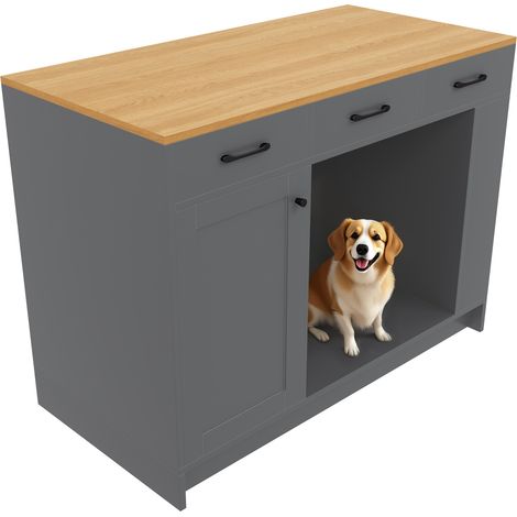Isla de cocina gris 120 x 60 x 90 cm con 3 cajones, estante para especias y balda regulable (1/5)