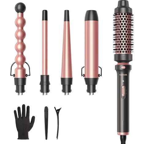 5 in 1 Curling Iron with Thermal Brush and 4 Curling Tips 12-32mm, Ceramic Coated, Voluminous Blow Dry and Multiple Types of Curls 150-210°C, Heats in 30s, Double Voltage (1/5)