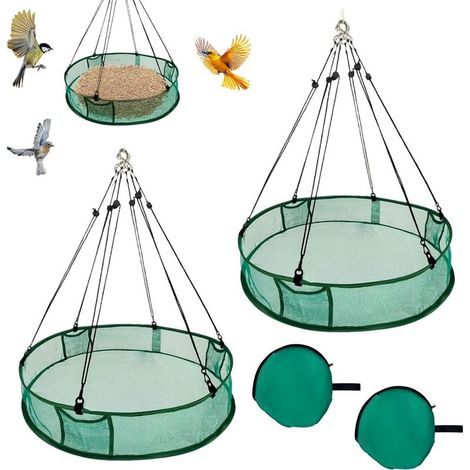 Bacs de Récupération de Nourriture pour Oiseaux,2 Pièces Bac de Récupération pour Oiseaux 61cm,Panier de Ramassage Réglable pour l'extérieur,Mangeoire Oiseaux Extérieur à Suspendre,pour Jardin (1/5)