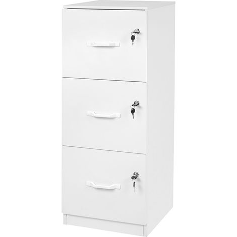 Relaxdays hanging file cabinet, 3 lockable drawers, HxWxD: 103 x 40 x 40 cm, white (1/5)