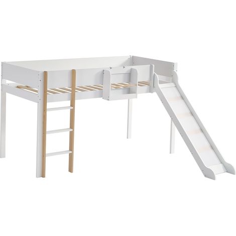 Lit mezzanine enfant avec toboggan, échelle 3 marches, étagère amovible, 90x200 cm (1/5)