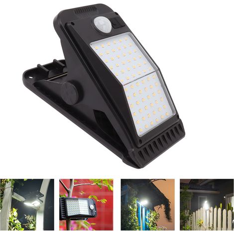 Lampe solaire à pince 72 LED pour cours extérieures, ultra-lumineuse, à détection de présence, applique murale pour terrasse de jardin, lumière chaude (1/5)