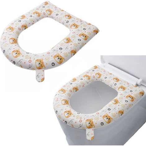 Lot de 2 housses de siège de toilette, chauffe-siège de toilette, housse de siège de toilette allongée, coussin rembourré, housse de réservoir de toilette lavable ou portable en forme de O (1/5)