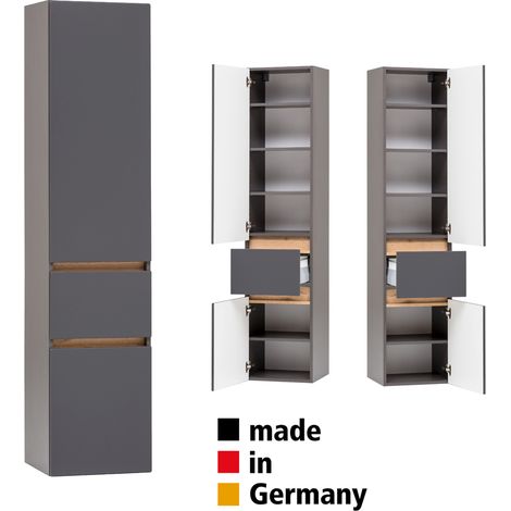 Badmöbel Hochschrank 40 cm breit VIDAGO-03 in graphit mit Absetzungen in Wotan Eiche Nb., B/H/T: ca. 40/180/35 cm (1/5)