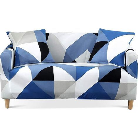 Stretch-Sofabezug, universeller elastischer Sofabezug, Sofaschutz inklusive (Blau-Weiß, 4-Sitzer) (1/5)