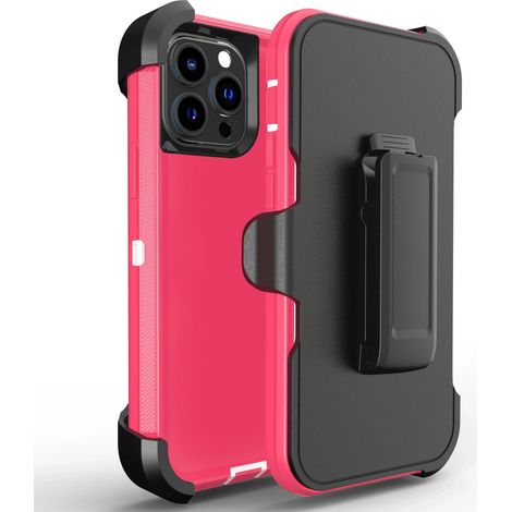 Coque de téléphone rose pour iPhone 14 Pro Max, bords souples, avec clip pour dragonne, coque de protection rigide (1/5)