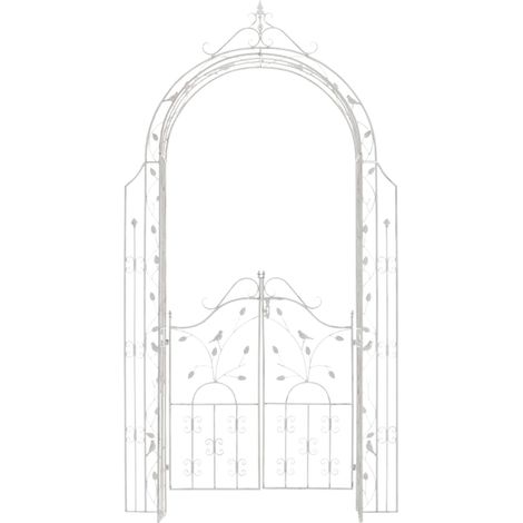 Arche de jardin arcade à rosiers avec portillon décoration jardin 235x100 cm en métal blanc vieilli 100003933 (1/5)