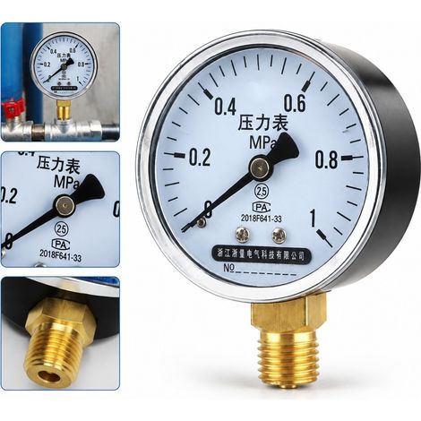 1 Manometre a Eau 0-10 bar Cadran 6 cm Filetage M14 x 1,5 Boitier en Acier Raccord en Laiton pour Compresseur et Chauffage au Sol Plomberie (1/5)