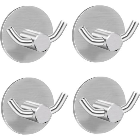 Crochets porte-serviettes, lot de 4, crochets adhésifs, acier inoxydable, adaptés à la salle de bain et à la cuisine (45 mm x 45 mm) (1/5)