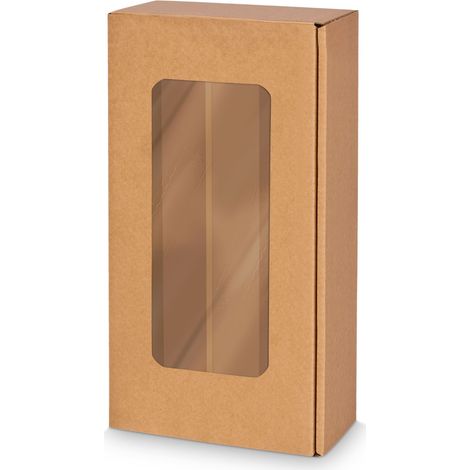 25 x Präsentkarton für 2 Flaschen 360x180x90 mm Kraftpapier Fenster Natur