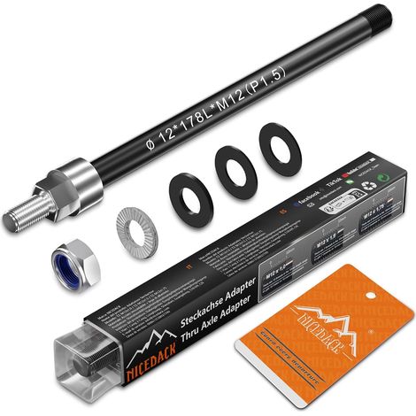 Adaptateur d'axe enfichable M12 x 1,5-172-178 mm pour attelage de remorque de vélo, longueur de tige réglable (1/5)