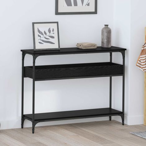 Table console industrielle 2 étagères chêne noir bois d’ingénierie acier 100 x 29 x 75 cm - PANGIVO (1/5)