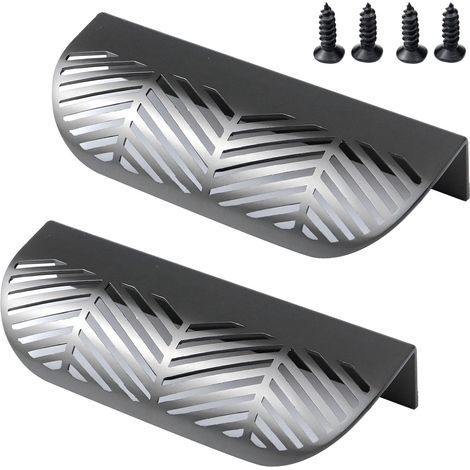 Juego de 2 tiradores decorativos con forma de hoja para muebles, cajones y puertas, con tornillos de montaje, color gris (1/5)