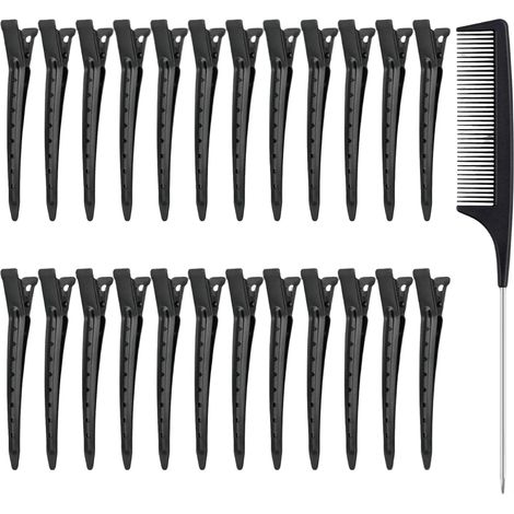 24 fermagli per capelli, fermagli professionali, fermagli antiscivolo per sezionare e tagliare, pratici fermagli a becco d'anatra, un pettine