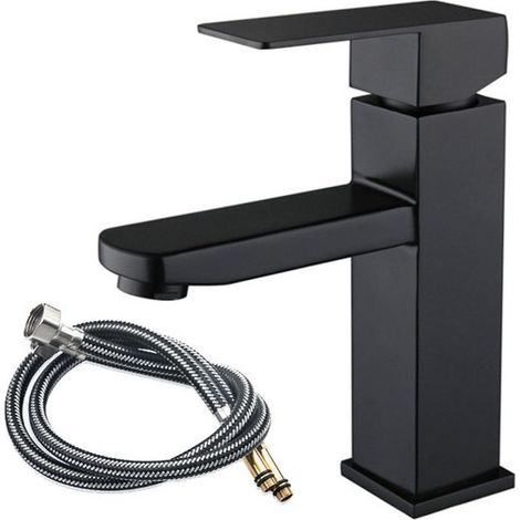 Robinet de salle de bain noir Robinet de lavabo haut en acier inoxydable cascade Noir Mat (1/5)