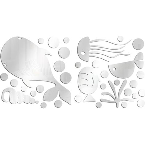 Autocollant Poisson Miroir en Acrylique Argenté, 1 Set pour Mur Adhésif, Splashproof, Thème Océan, Décoration Murale pour Salle de Bain (1/5)