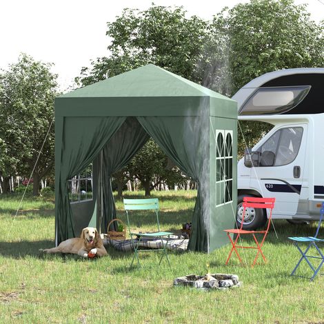 Gazebo pliant 4 murs amovibles sac transport métal polyester - Dimensions: 2x2 m - Couleur: Vert