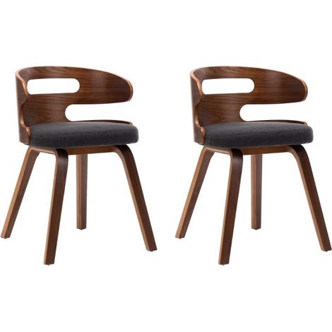 Chaise de salle à manger bois courbé foncé et tissu gris Laetitia - Lot de 2 (1/5)