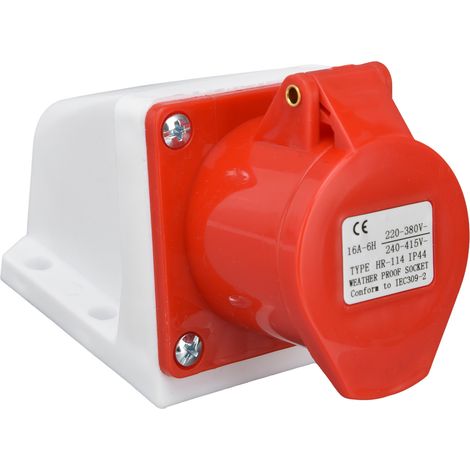 Industrielle Aufputzsteckdose aus rotem Messing, CEE-zertifiziert, Schutzart IP44, 220–380 V, 240–415 V (1/5)