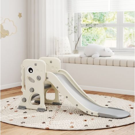 Tobogán infantil 146x52x65 cm de plástico blanco roto, plegable, ahorra espacio – MEUBLIV (1/5)