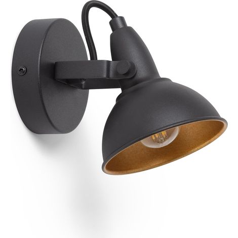 Ledkia – Applique murale orientable en fer noir – 1 point de lumière – Montage en surface – Éclairage décoratif intérieur (1/5)