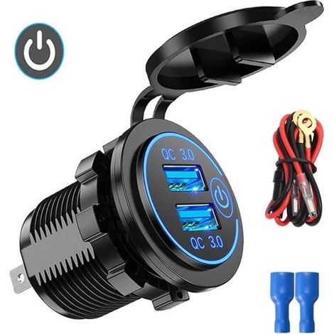 QC30 Prise de Charge Chargeur de Voiture Double USB 12V-24V-Allume-Cigare avec Interrupteur Tactile pour TLPhone Charge PZCC (1/4)