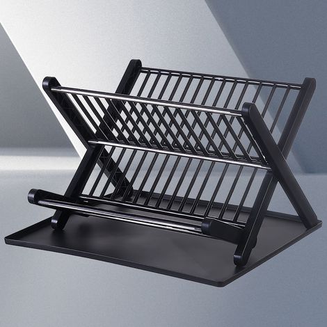Égouttoir à vaisselle à 2 niveaux, grande capacité, pliable, noir, pour une utilisation facile et un séchage rapide. (1/5)