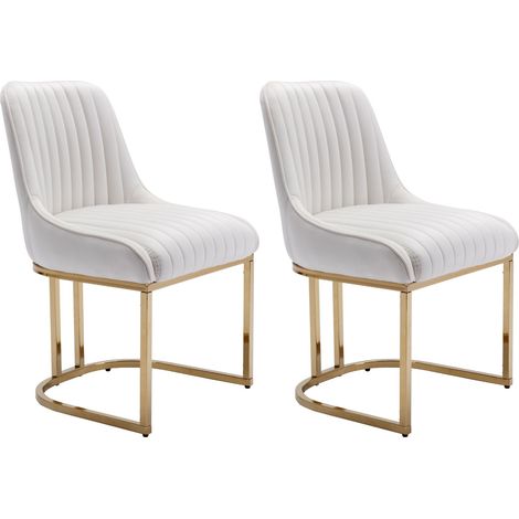 Dining Chairs Set of 2 in Velvet Upholstered Kitchen Corner Chairs with Golden Metal Frame for Dining Living Room Restaurant, White, Wahson