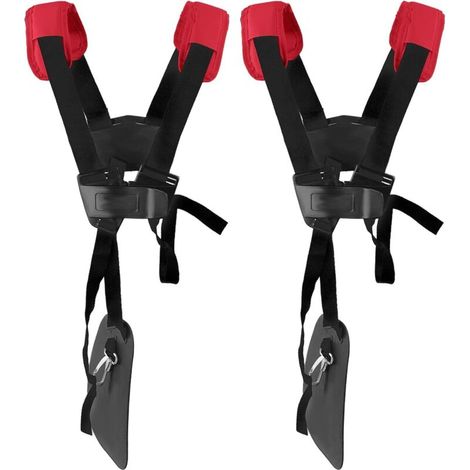 YOUSHARES 2 Adjustable Shoulder Straps Included - Brushcutter Harness for Lawnmower with Nylon Belt, for KM Brushcutters, STIHL FS (Dark Red) (1/5)